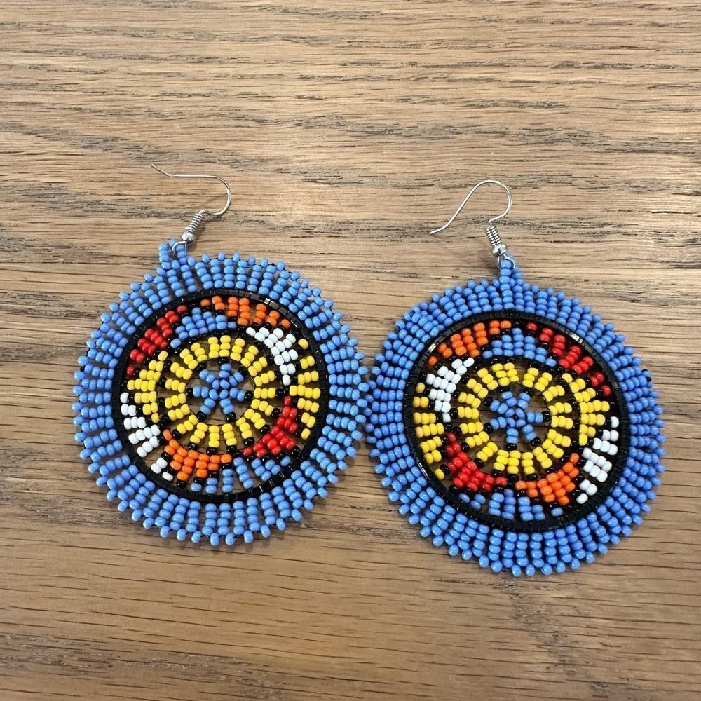 New- African made circular tribal bead earrings